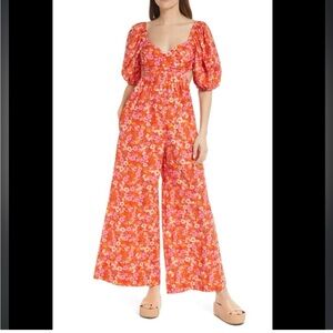 Free People Orange and Pink Floral Jumpsuit